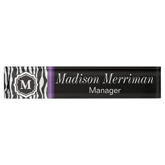 Porte-nom Barre violette Monogram Zebra (Devant)
