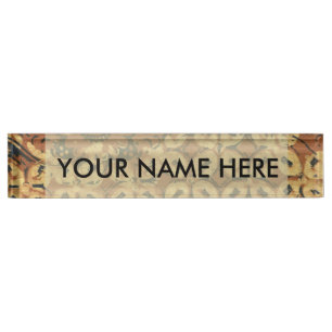 Porte-nom Batik Earthy Grain de Café Élégant Rustique Rugueu
