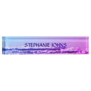 Porte-nom Beach Ocean Wave Nom Monogramme Water Pink Ombre