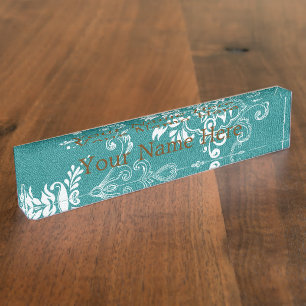 Porte-nom Beau, élégant, classique turquoise et blanc