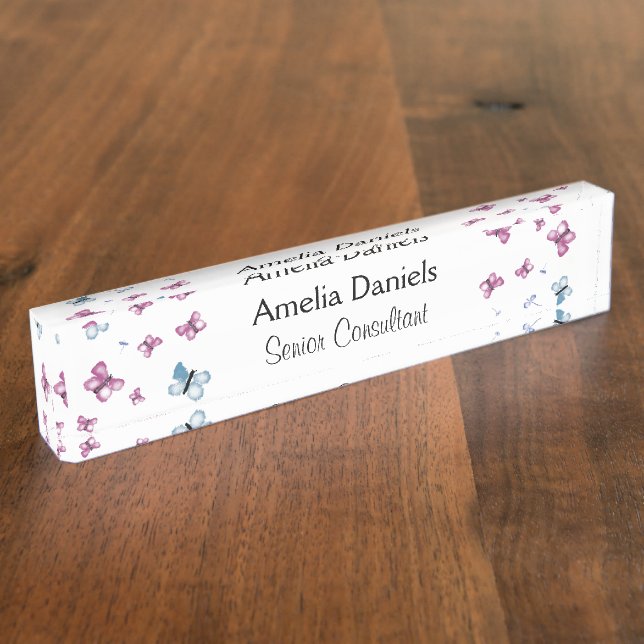 Porte-nom Beau Monogramme de papillon rose et bleu (Taille)