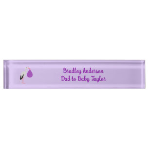Porte-nom Bébé Cigogne Personnalisé de genre neutre Violet