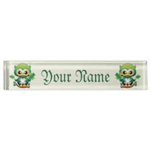 Porte-nom Bébé Hibou Mignon St Patrick Dessin Animé