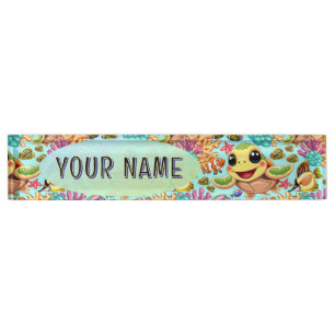 Porte-nom Bébé Tortue de Mer Heureux et Mignon Personnage
