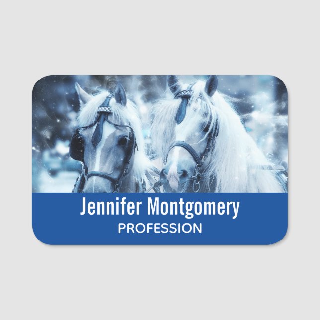 Porte-nom Belle équipe Cheval Hiver Conduite photo (Devant)