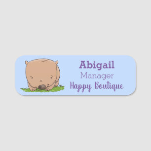 Porte-nom Belle illustration de dessin animé de bébé wombat