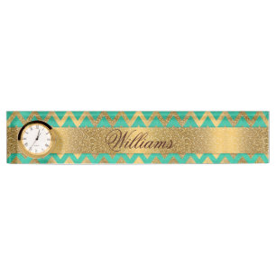 Porte-nom Belle parties scintillant en faux or du chevron zi