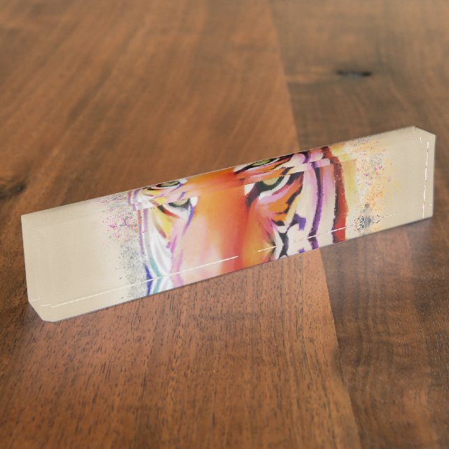 Porte-nom Belle peinture couleur Tigre Aquarelle (Taille)