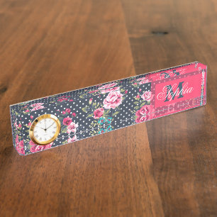 Porte-nom Belle tendance girly vintage monogramme roses