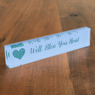Porte-nom "Bien, coeur de turquoise bénissez votre coeur"