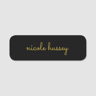 Porte-nom Black and Gold Script | Stylish Monogram Modern