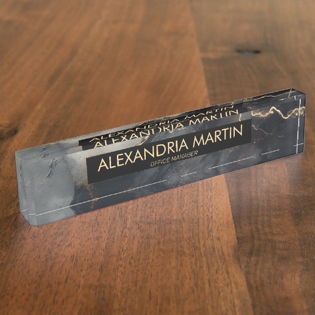 Porte-nom Black Gray Gold Glitter Office Desk Name (Taille)