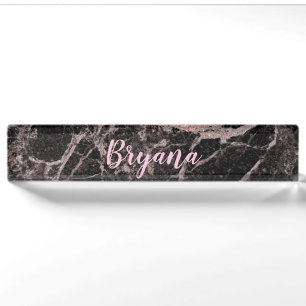 Porte-nom Black & Rose Gold Pink Parties scintillant Marble