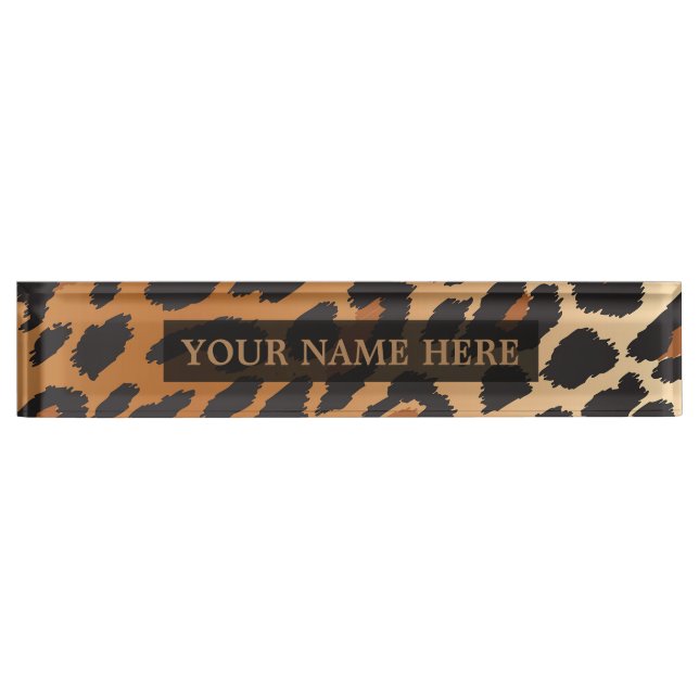 Porte-nom Black & Tan Cheetah Leopard Glam Personnalisé (Devant)