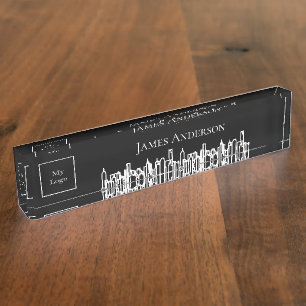 Porte-nom Black white city skyline logo d'entreprise immobil