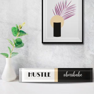 Porte-nom Black White Hustle Boss Babe