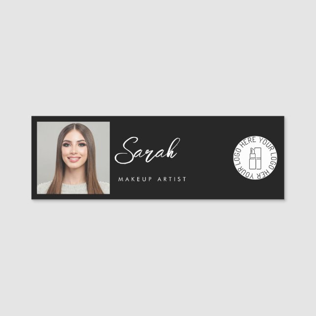 Porte-nom Black White Logo Photo Makeup Employee (Devant)