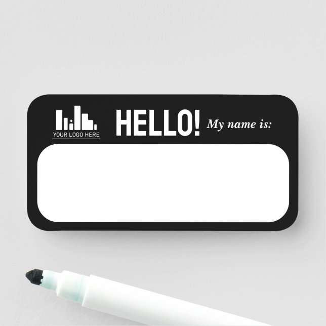 Porte-nom Black Your Logo Bonjour ! Mon nom est (En situation)