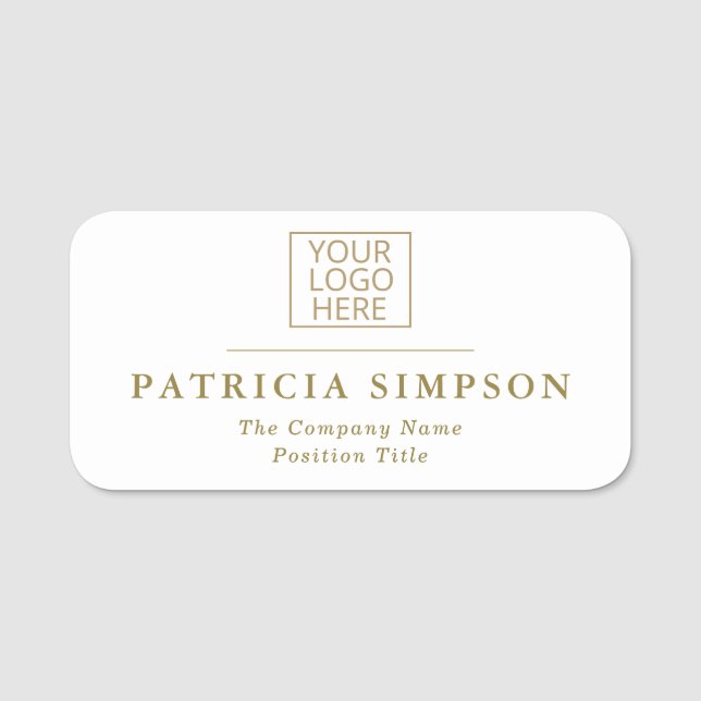 Porte-nom Blanc et or élégant moderne : votre logo, titre, (Devant)