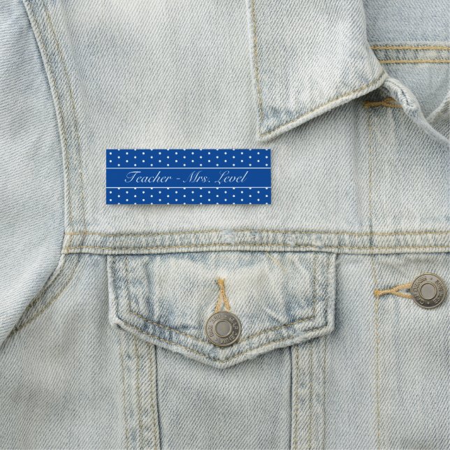 Porte-nom Bleu avec point Polka blanc (En situation)