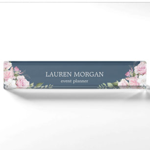 Porte-nom Bleu du jardin rose   Plaque signalétique du burea