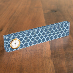 Porte-nom Bleu et Bébé Bleu Trellis, treillis, Quatrefoil