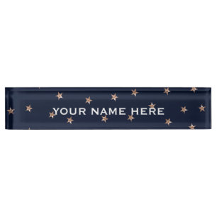 Porte-nom Bleu foncé et rose or rose pailleté étoiles étoilé