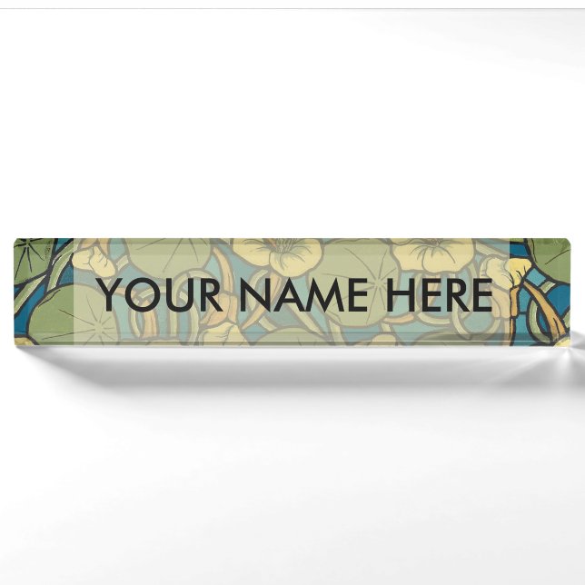 Porte-nom Bleu jaune Nasturtium Fleur Nouveau Motif (Devant)