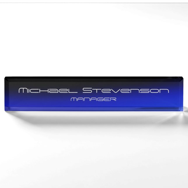 Porte-nom Bleu noir élégant bureau moderne plaque signalétiq (Devant)