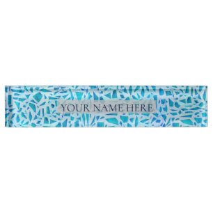 Porte-nom Bleu Turquoise Mosaïque Carrelage Moderne Chic
