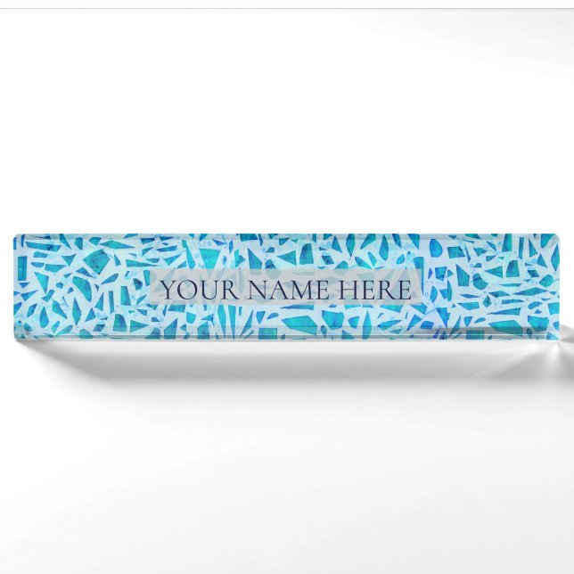 Porte-nom Bleu Turquoise Mosaïque Carrelage Moderne Chic (Devant)