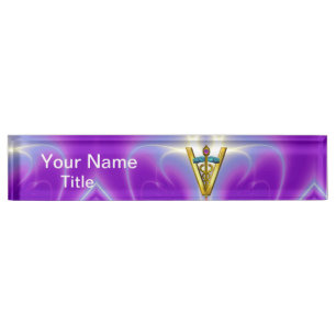 Porte-nom Bleu turquoise pourpre de SYMBOLE VÉTÉRINAIRE D'