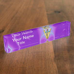 Porte-nom Bleu turquoise pourpre de SYMBOLE VÉTÉRINAIRE D'OR