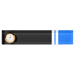 Porte-nom Bloc noir vif Deux bandes Bleu clair Horloge