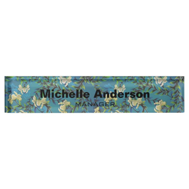 Porte-nom Blue Floral Patal Professional Manager Moderne (Devant)