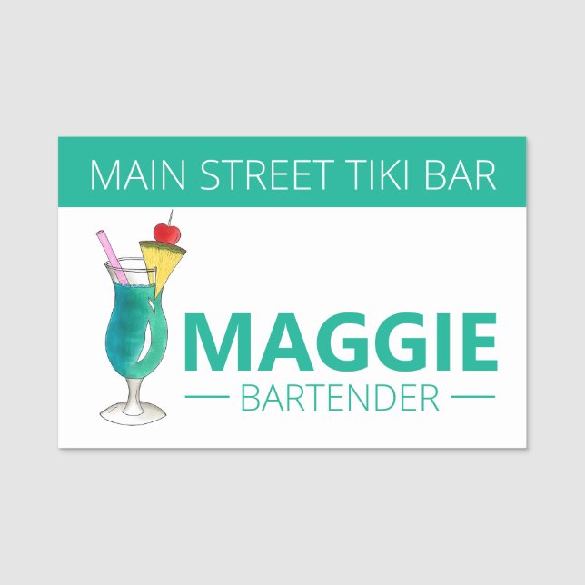Porte-nom Blue Hawaiian Cocktail Luau Bartender Tiki Bar (Devant)
