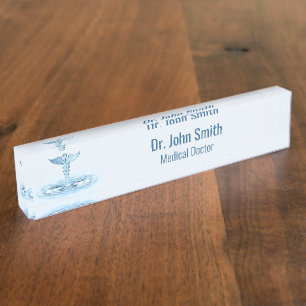 Porte-nom Blue Hermes Rod Water Onde Caduceus Médicale