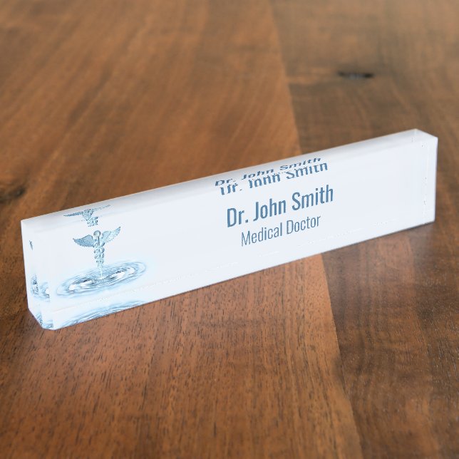 Porte-nom Blue Hermes Rod Water Onde Caduceus Médicale (Taille)