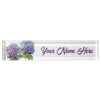 Porte-nom Blue Hydrangeas Personalized Nameplate