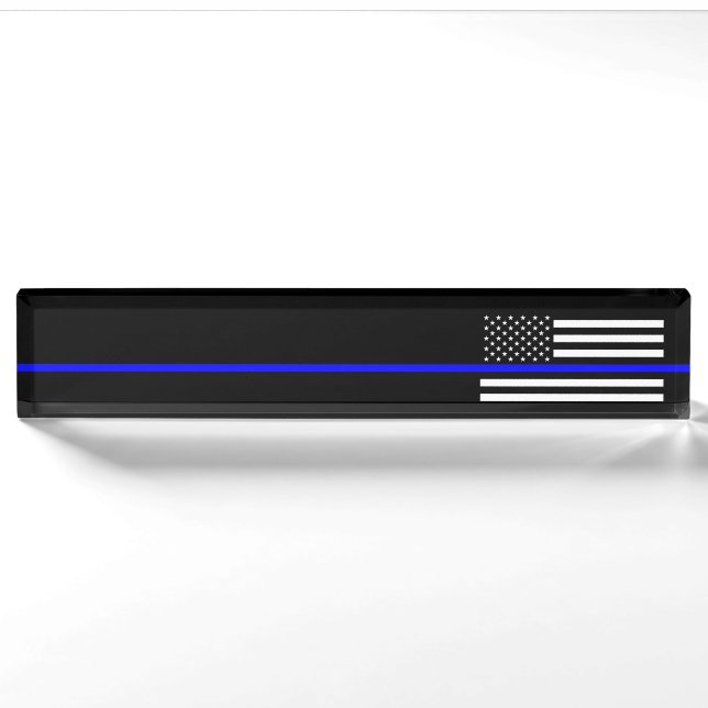 Porte-nom Blue Line mince - la police de police diminue (Devant)