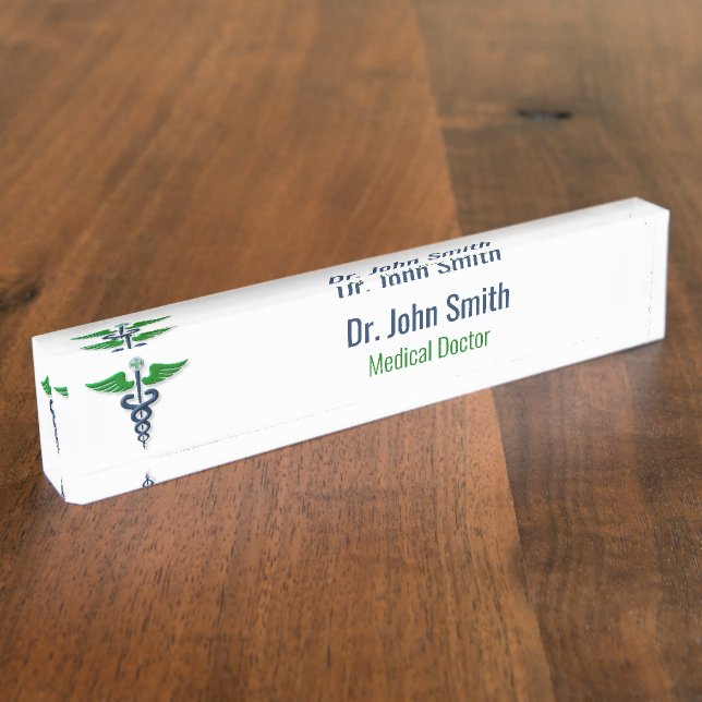 Porte-nom Blue Médicale Caduceus Green Stylish Wings Cross (Taille)