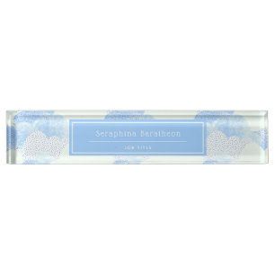 Porte-nom Blue Modern Rain Nuages Personnalisés