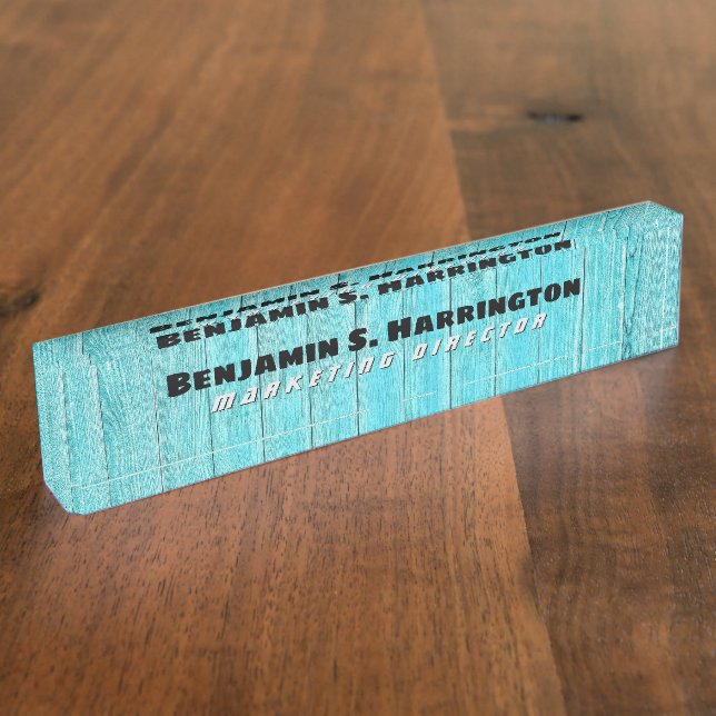 Porte-nom Blue Wood Vertical Slats Office  (Taille)