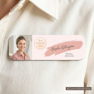 Porte-nom Blush Linen Luxe Logo Photo Salon de Beauté