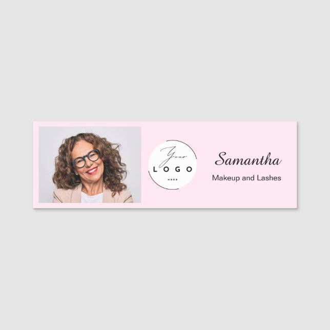 Porte-nom Blush Pink Script Logo Photo Makeup (Devant)