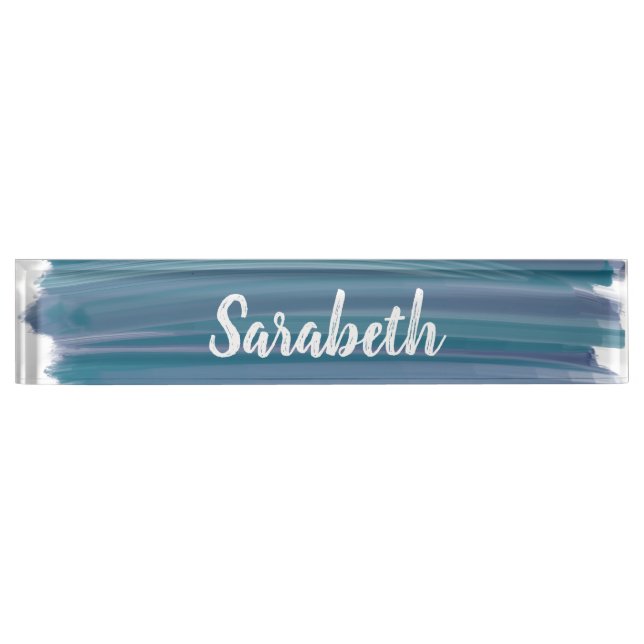 Porte-nom Boho Abstrait Aquarelle Brush Strokes Earthy Blue (Devant)