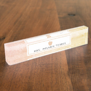 Porte-nom Boho Aquarelle rose Pomme enseignant
