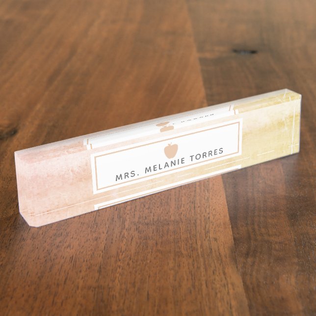 Porte-nom Boho Aquarelle rose Pomme enseignant (Taille)