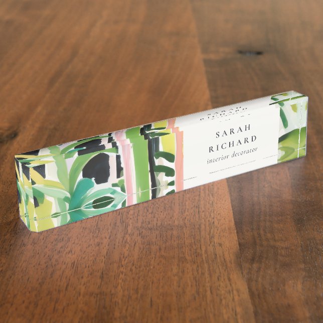 Porte-nom Boho Chic Green Tropical Leafy Foliage Botanical (Taille)