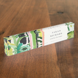 Porte-nom Boho Chic Vert Feuillage Tropical Botanique